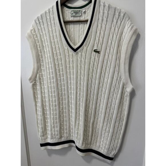 Lacoste Sport Creme Cricket Classic Cable Knit Sweater Vest Size 8 - Picture 3 of 8